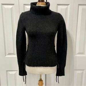 Express Wool & Yak Hair Precision Fit Charcoal Cowl Neck Sweater Laced Sides